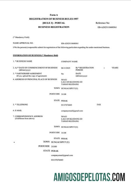 Certificado de registro comercial da Malásia para download, modelo Word e PDF, versão 2